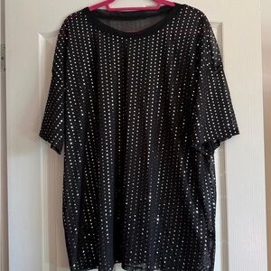 Women’s Black Sheer Short Sleeve Top with Silver Accents